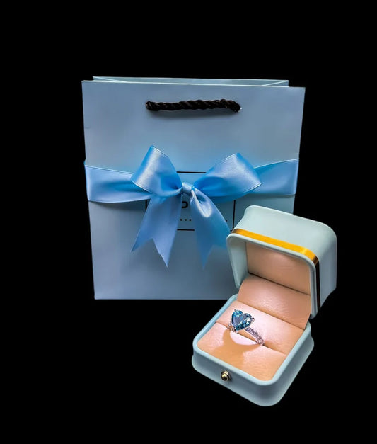 Open media 1 in modal  Open media 2 in modal  Open media 3 in modal  Open media 4 in modal Blue Stone Adjustable Heart Ring with Premium Light Box 💙